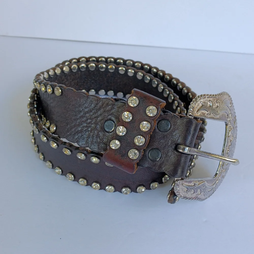 Nacona Vintage 1996 Leather Rhinestone Studded Belt